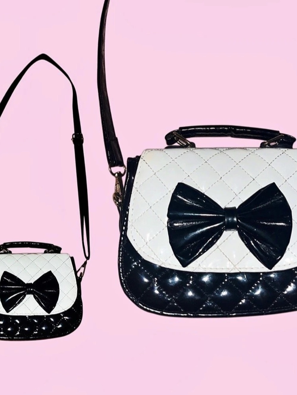 Quilted Bow Crossbody in Black & White